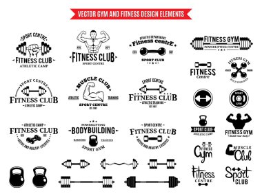 Spor ve Fitness Logo şablonlar, spor salonu Logotype ve tasarım öğeleri