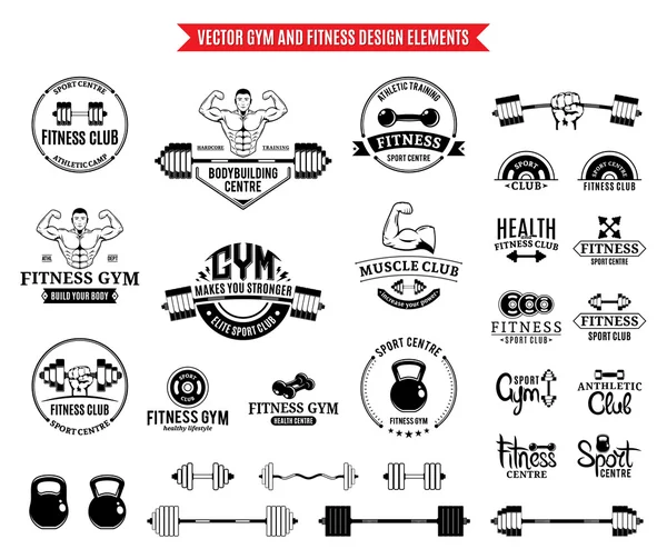 体育和健身标志模板、 健身房铅字和设计元素 — 图库矢量图片