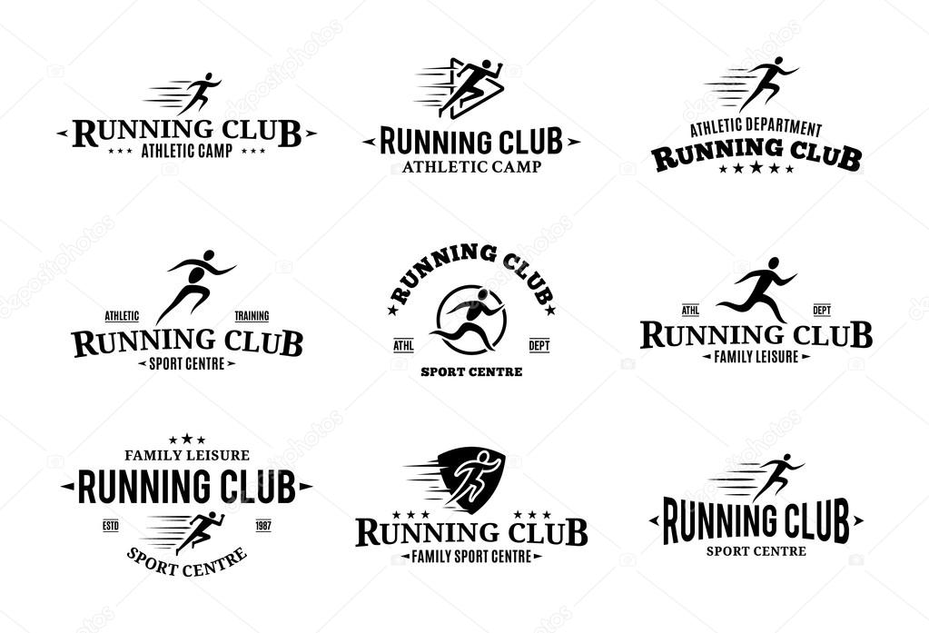 Running club labels templates, badges, running man icons and design elements