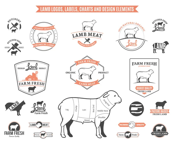 Lamm logotyper, etiketter, diagram och element — Stock vektor