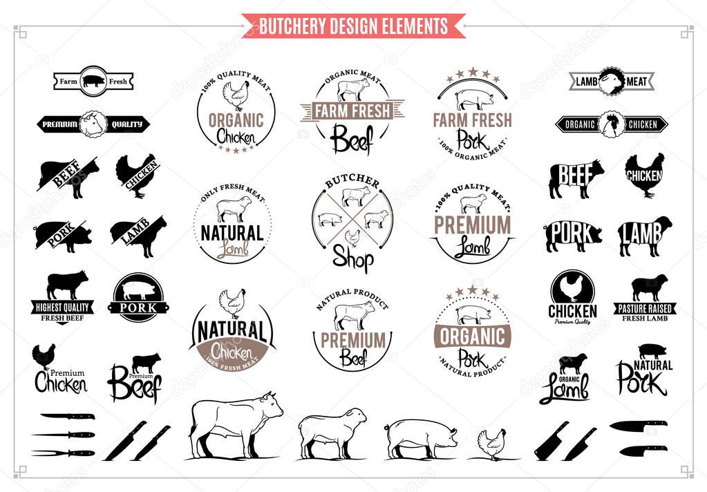 Butchery Logos, Labels, Charts and Design Elements