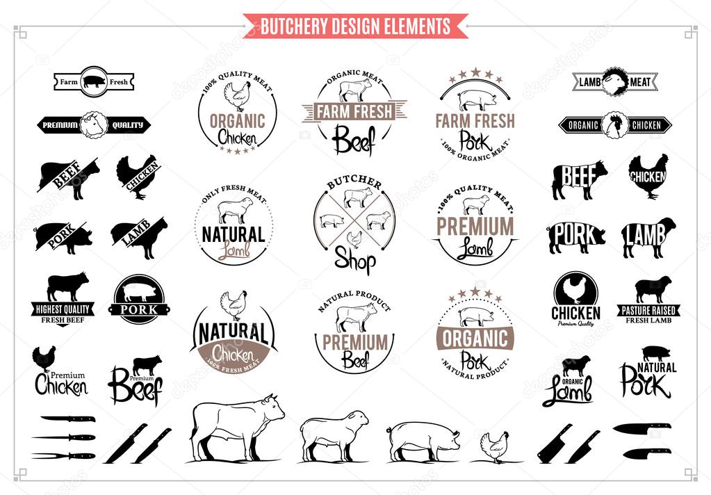 Lots of butchery design elements for your work.