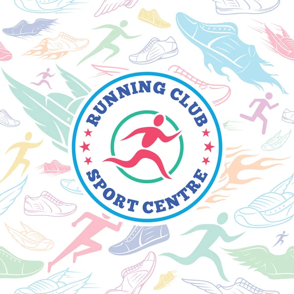 Running Club Logo Plantilla sobre los zapatos de correr Patrón sin costura — Archivo Imágenes Vectoriales