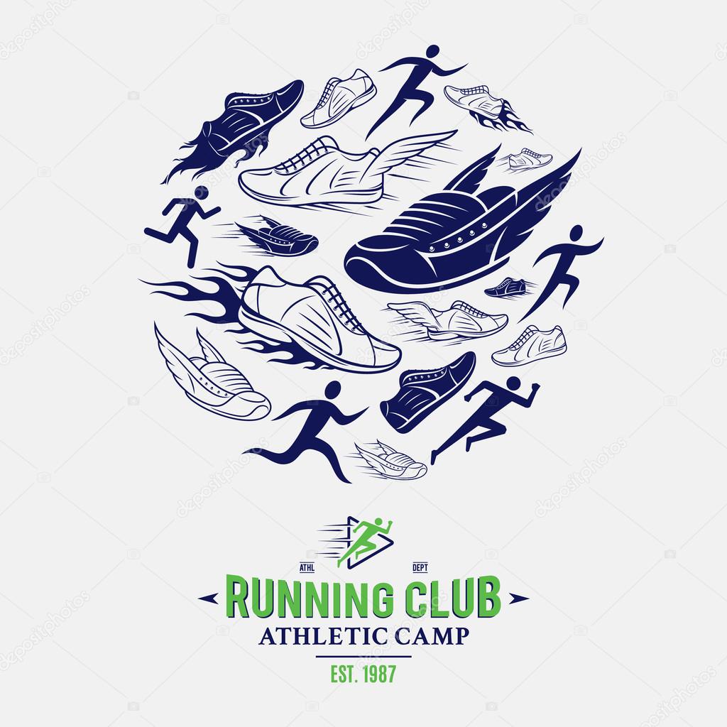 Running Club Logo Template, Running Shoes Pattern