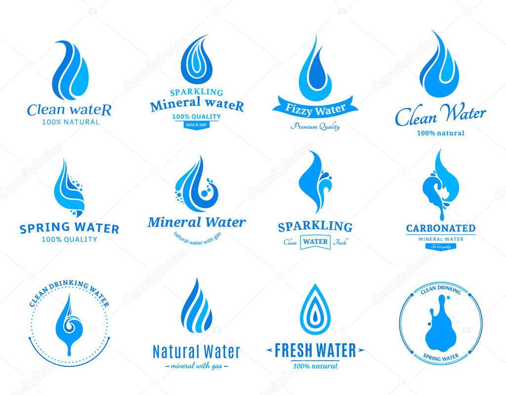 Set of water labels, badges, design-elements and abstract water icons.