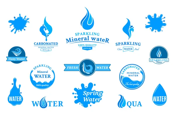 Wasserlogos, Etiketten, Symbole und Gestaltungselemente — Stockvektor