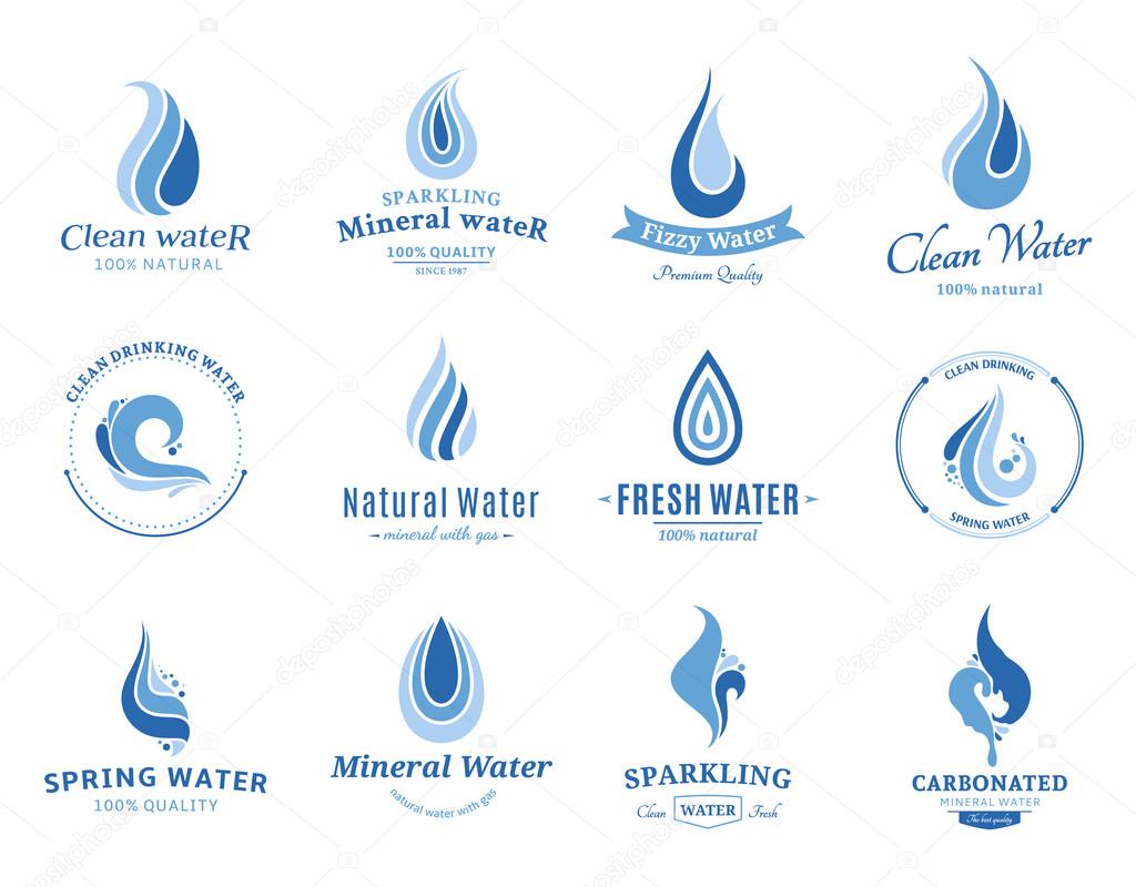 Set of water labels, badges, design-elements and abstract water icons.