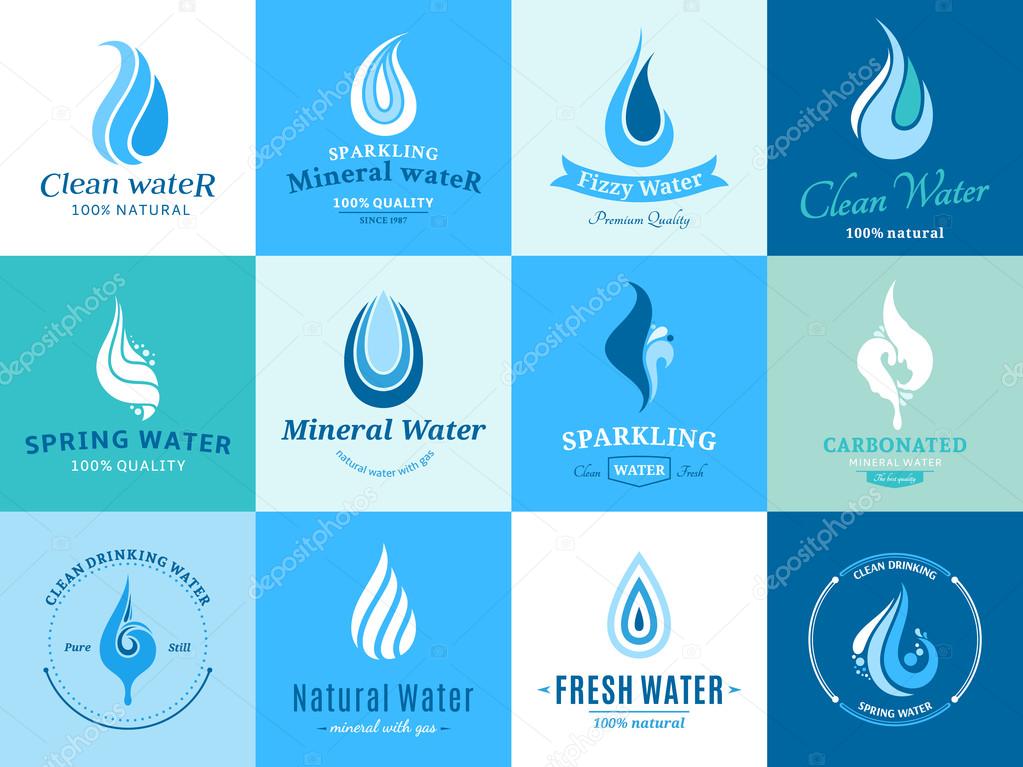 Set of water labels, badges, design-elements and abstract water icons.
