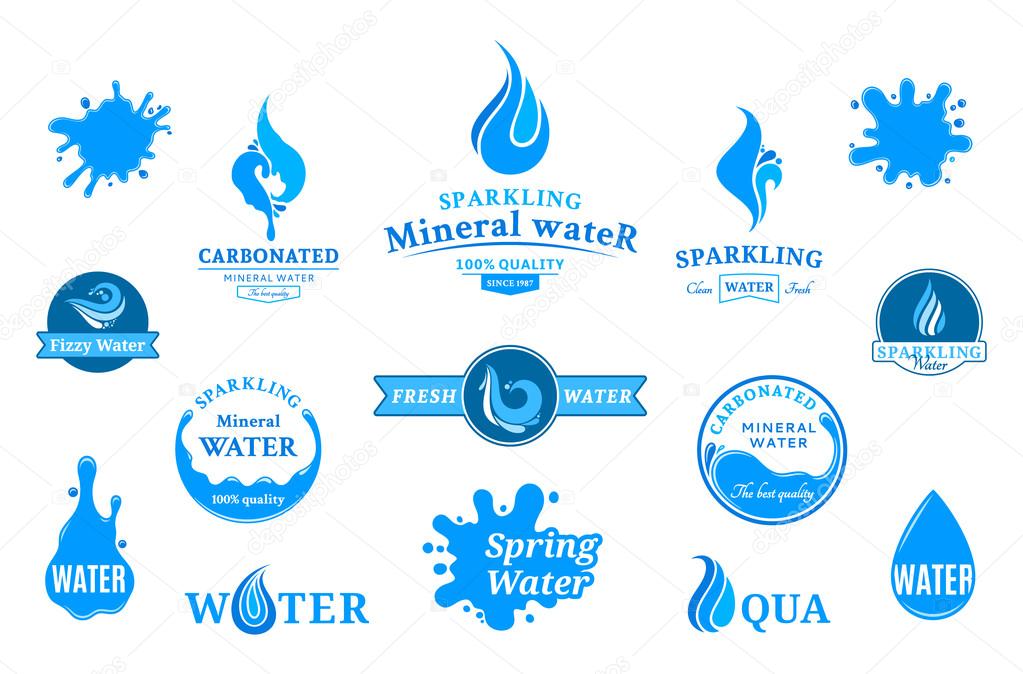 Set of water labels, badges, design-elements and abstract water icons.