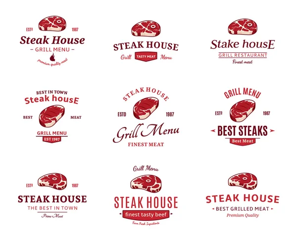 Grill Steak Logos, Labels, and Design Elements. Steaks for BBQ and Grill Steakhouse Labels — Stock Illustration Grill Steak Logos, Labels, and Design Elements. Steaks for BBQ and Grill Steakhouse Labels Stock Illustration