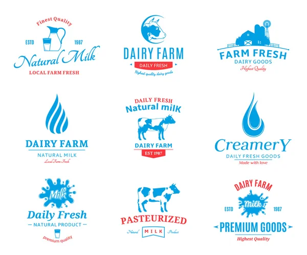 Set of Vector Milk Logos, Labels and Design Elements — Stock Vector