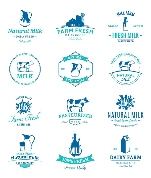 Conjunto de Vectores Logos de Leche, Etiquetas y Elementos de Diseño — Archivo Imágenes Vectoriales