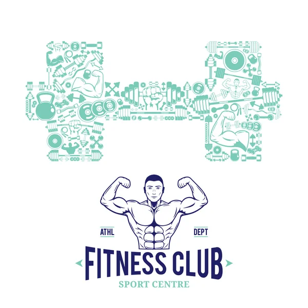 Plantilla de logotipo de gimnasio de fitness, Patrón de iconos de fitness — Archivo Imágenes Vectoriales