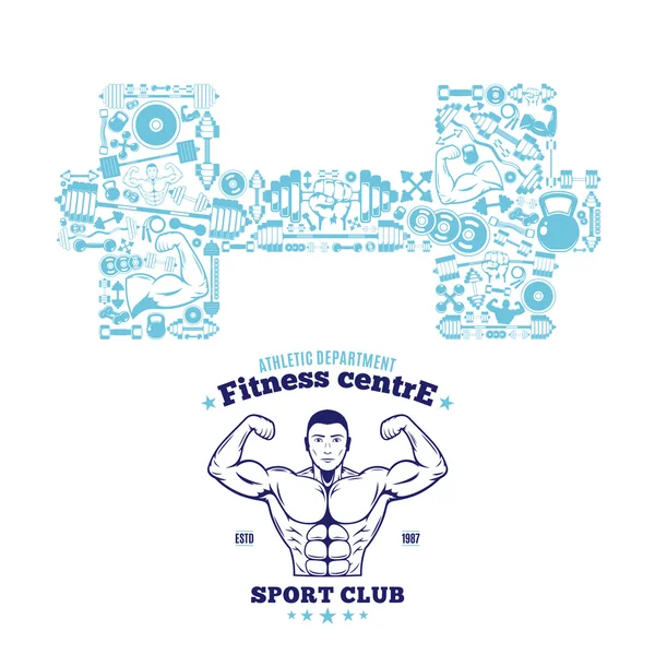 Fitness Gym Logo Template, Fitness Icons Pattern — Stock Vector