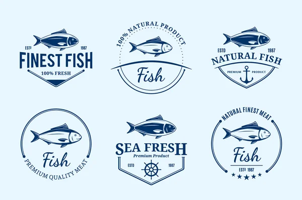 Logotipos de peixe, rótulos e elementos de design — Vetor de Stock