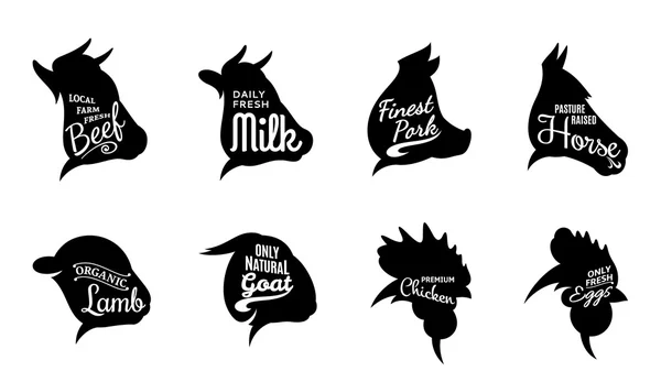 La ferme typographique imite les icônes Étiquettes de viande — Image vectorielle