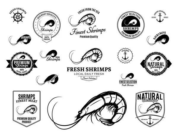 Shrimps-Logos, Etiketten und Designelemente — Stockvektor