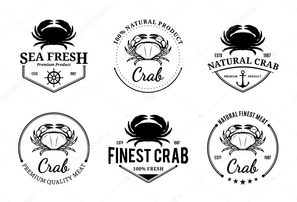 Vector crab design elements, label templates, badges, emblems and icons.