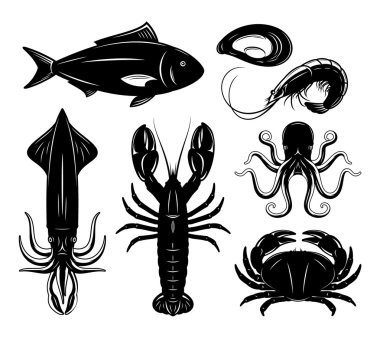 Deniz Ürünleri toplama üzerinde beyaz izole