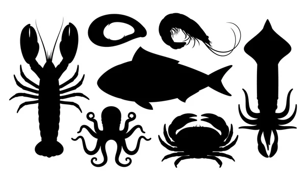 Seafood Silhouettes Isolated on White — Διανυσματικό Αρχείο