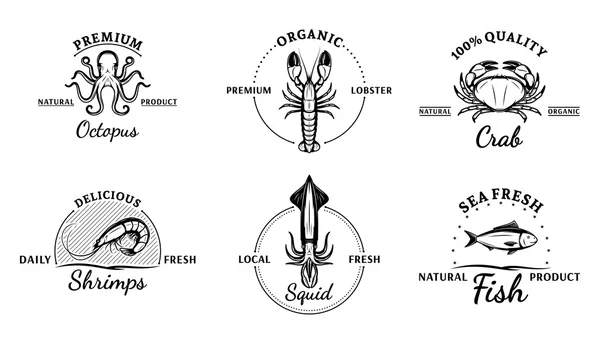 Seafood Logos, Labels and Design Elements — ストックベクタ