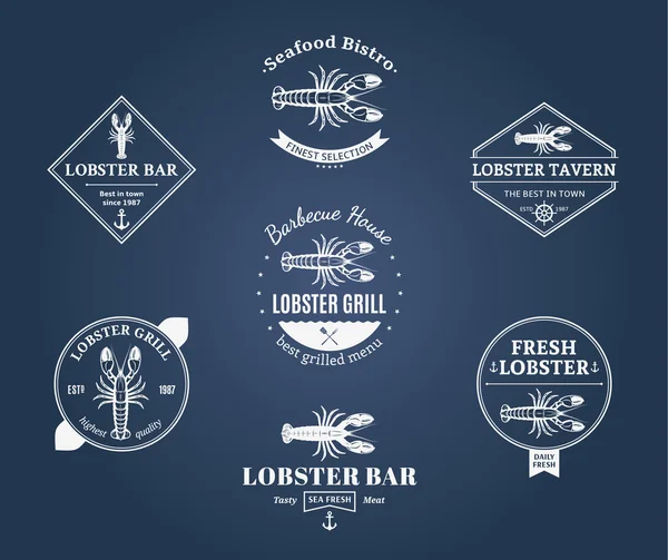 Lobster Logos, Label dan Unsur Desain - Stok Vektor