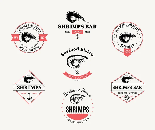 Shrimp Logos, Labels and Design Elements — Stock Vector