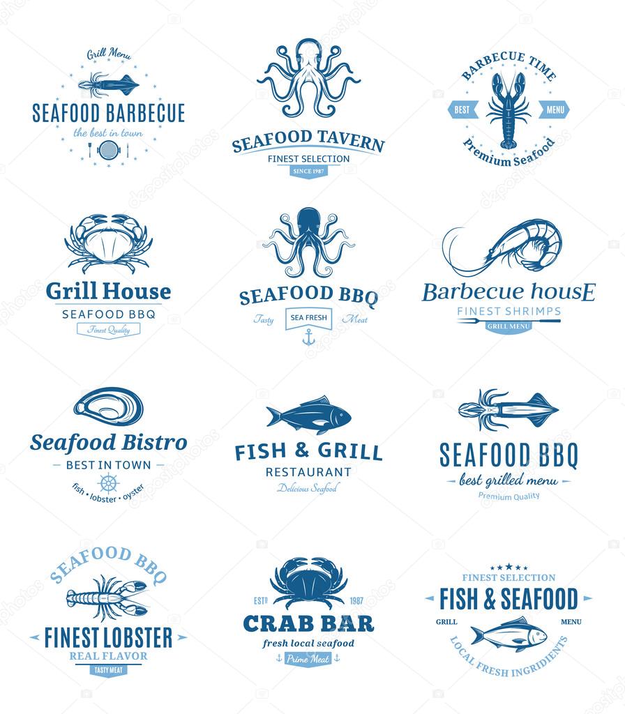 Seafood Barbecue Logos, Labels and Design Elements