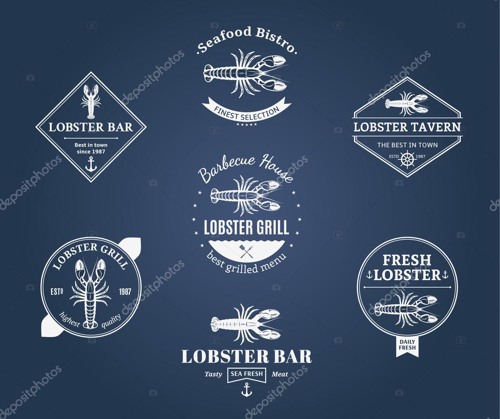 Vector lobster design elements, label templates, badges, emblems and icons.