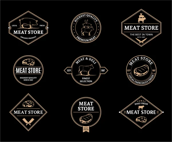 Маркировка мясных магазинов и элементы дизайна — стоковый вектор