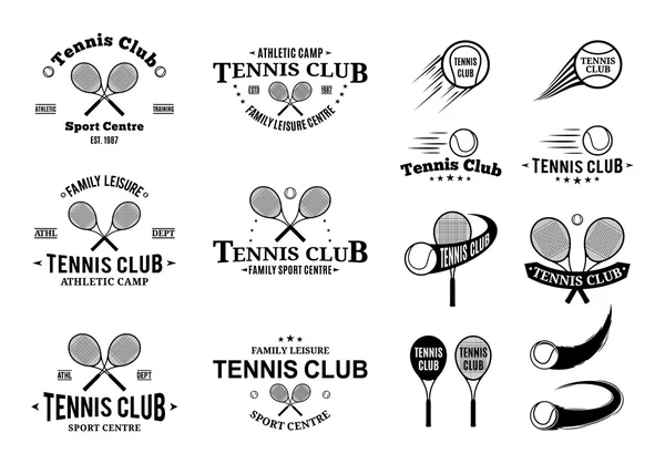 Plantillas de etiquetas de club de tenis y elementos de diseño — Vector de stock