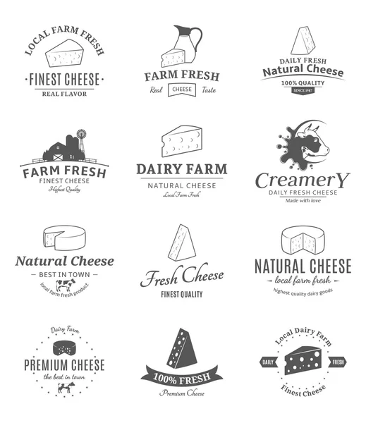 Conjunto de etiquetas de queso vectorial y elementos de diseño — Archivo Imágenes Vectoriales