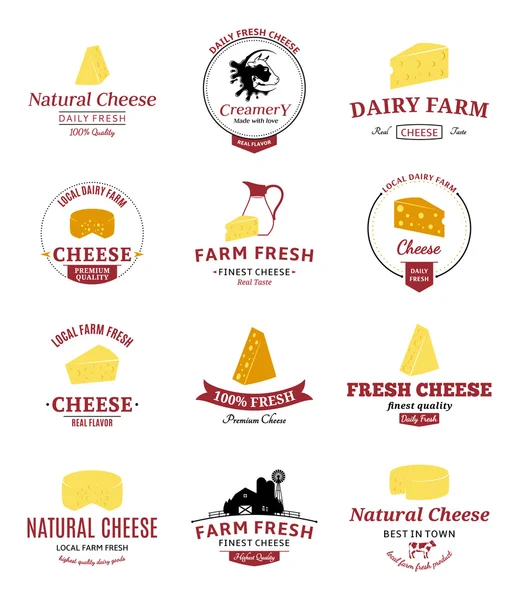 Set of Vector Cheese Labels and Design Elements - Stok Vektor