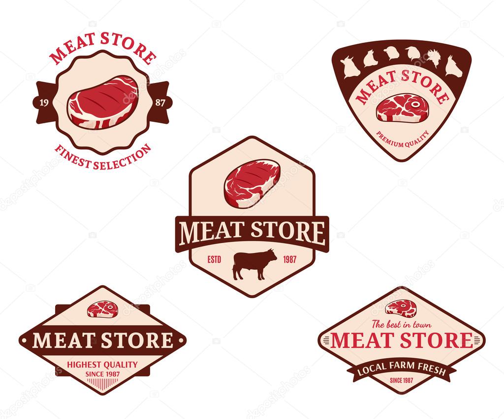 Vector meat store design elements, label templates, badges, emblems and icons.