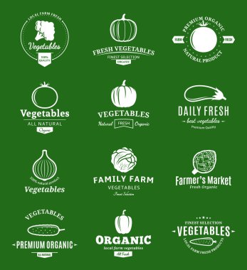 Ayarla vektör sebze logoları, etiketleri ve tasarım öğeleri