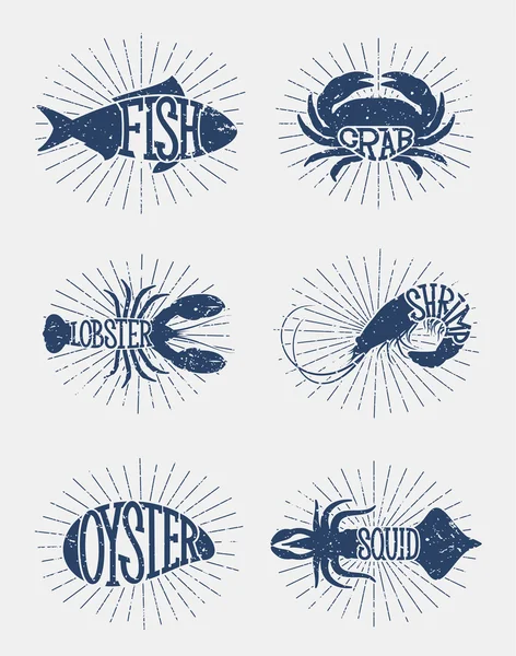 Типографические иконы и этикетки Sea Enimals — стоковый вектор