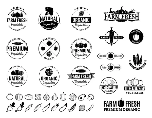 Legumes Logos, rótulos, ícones de vegetais e elementos de design —  Vetores de Stock