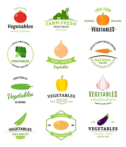 Conjunto de Vectores Verduras Logos, Etiquetas y Elementos de Diseño — Vector de stock