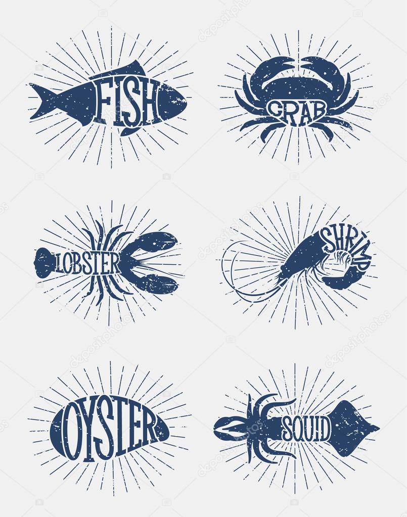 Typographic Sea Enimals Icons and Labels