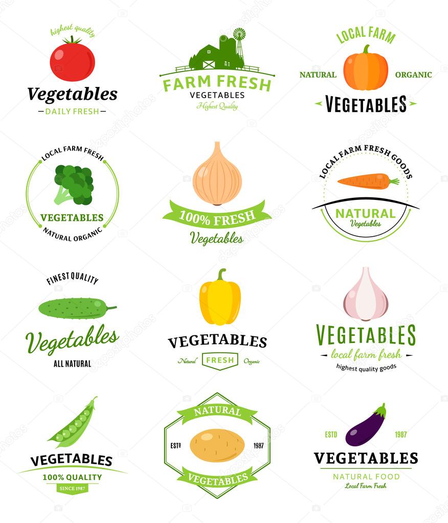 Set of Vector Vegetables Logos, Labels and Design Elements