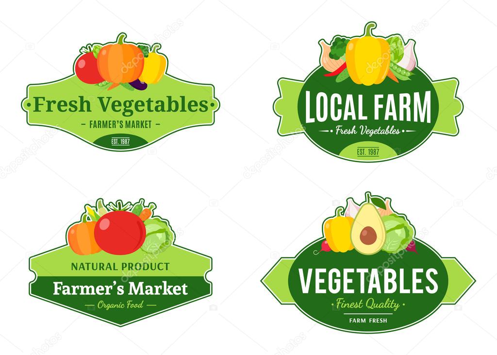 Set of vintage vegetables labels, logos and design templates for farmer's stores and products
