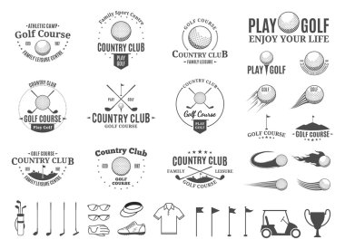 Golf Kulübü logosu, etiketleri, simgeler ve tasarım öğeleri