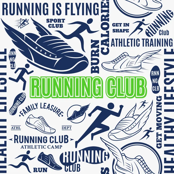 Typographic vector running club seamless pattern or background — Stock Vector