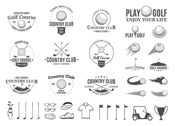 Logo del club de campo de golf, etiquetas, iconos y elementos de diseño — Vector de stock