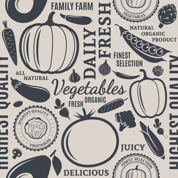 Typographic vector vegetables seamless pattern or background — Stock Illustration Typographic vector vegetables seamless pattern or background Stock Illustration