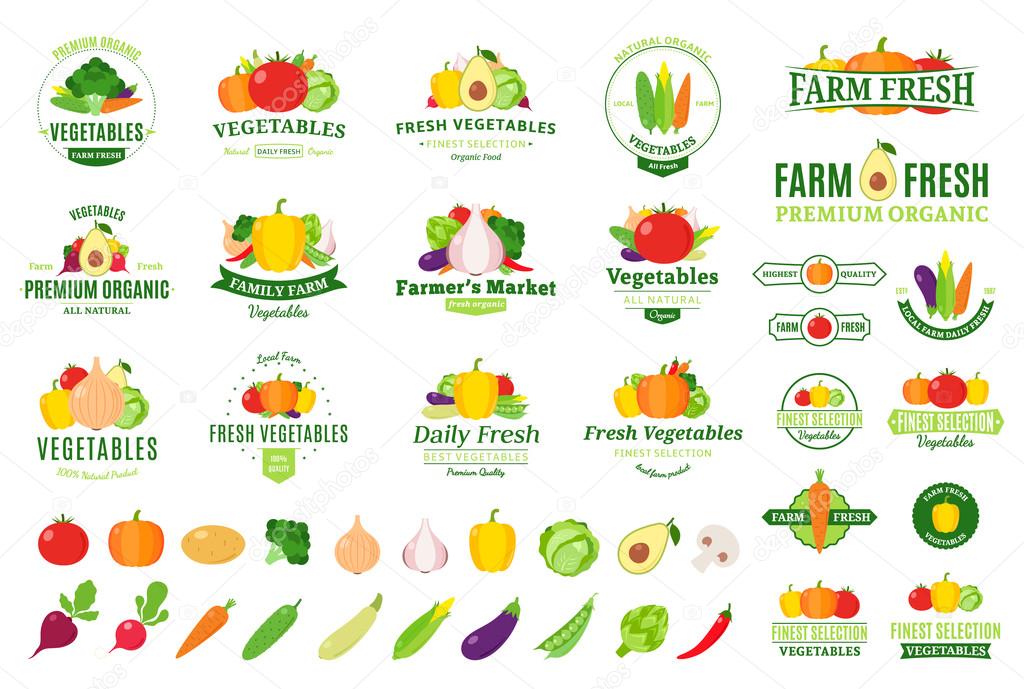 Vector vegetables logos, label templates, badges, emblems,  design elements and icons