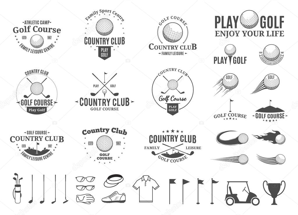 Set of golf country club logo templates. Golf labels with sample text. Golf icons for golf tournaments, organizations and golf country clubs. Vector logotype design.