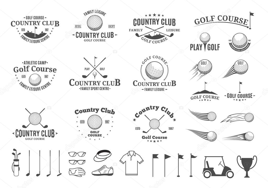 Set of golf country club logo templates. Golf labels with sample text. Golf icons for golf tournaments, organizations and golf country clubs. Vector logotype design.
