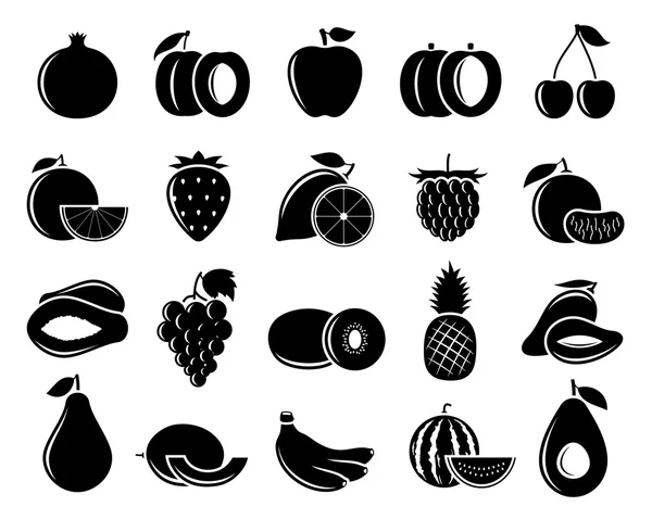 Ícones de frutas preto e branco vetores —  Vetores de Stock