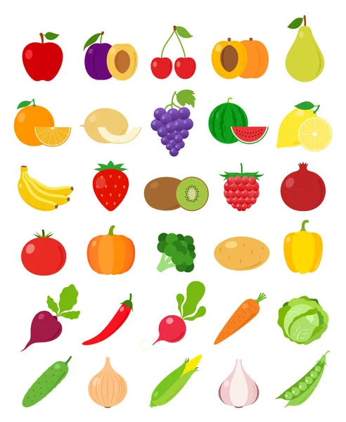 Vector de frutas y verduras iconos — Vector de stock